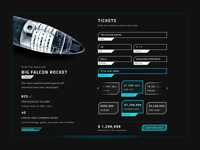 Ticket to Mars app concept bfr cool dark mode elonmusk futuristic ui landing page mars rocket sci fi ticketing trust ui design