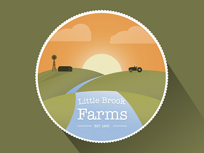 Illustration One badge farm farming farms hills icon river sunset tractor