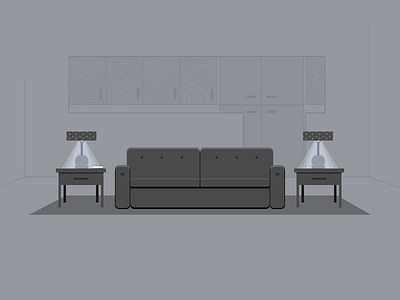 WIP Living Area backdrop couch gray grayscale icon a day illustration living room livingroom