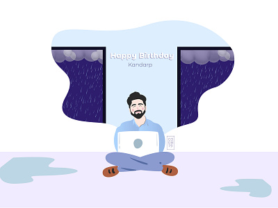 Birthday illustration bearded man birthday card creative creative gift design doodle dribbble graphic design happy happy birthday illustration illustration art laptop boy monsoon monsoon birthday rain vector vector illustration