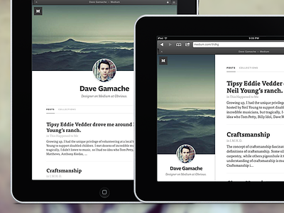 Medium.com profile for iPad cover ipad medium mobile profile typography