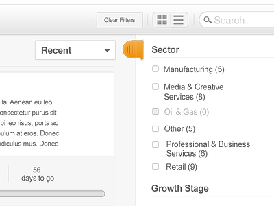 Funding iPad App filter grid search sort tag view