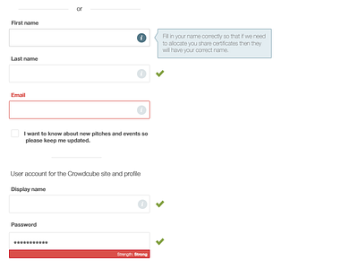 Sign Up form info input strength tooltip