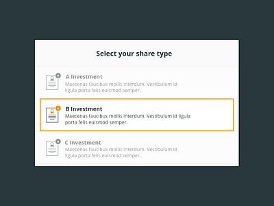 Share Type Selector investment multiple choice shares