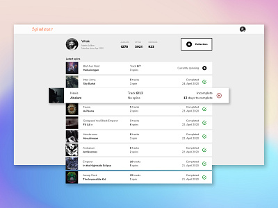 Spindexer music collector concept site concept feed mockup music web design