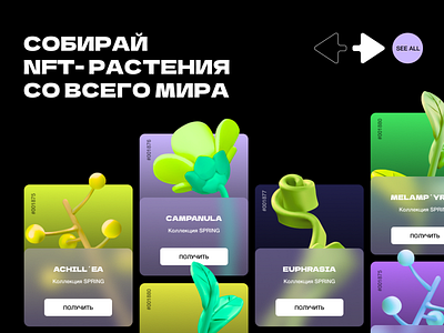 Design concept of the main page of a site selling NFT plants