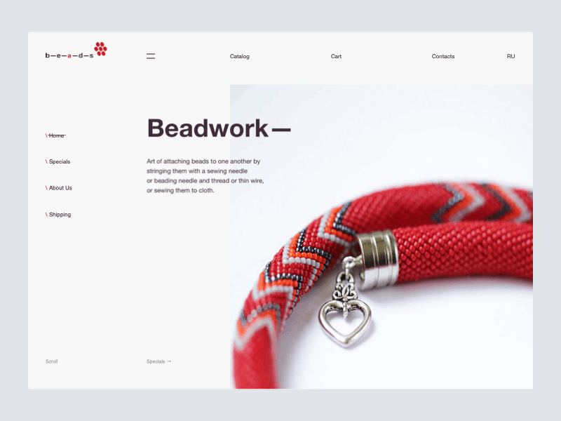 Beadwork Shop Homepage Navigation