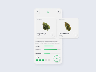 Weed e-commerce concept app app appdesign cannabis design ecommerce minimal mobile app mobile ui mobile ux neumorphic neumorphism ui ux weed