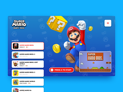 Super Mario Party Pack concept app appdesign design figma figma design figmadesign games launcher nintendo party supermario ui ux uxui videogame webdesign website