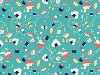 I Love Japanese Food Pattern design fabric food illustration noodles pattern ramen sushi vector