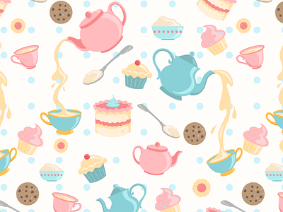 Tea Time Pattern bakery design dessert fabric food graphic illustration pattern tea teapot vector