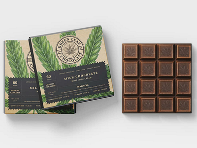 Green Leaf Chocolate Packing Design branding cannabis chocolate hemp label leaf logo packing vintage