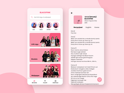 Blackpink lyrics App blackpink mobile app ui uidesign uiuxdesign