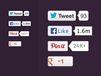 Social Buttons (PSD retina) @2x button facebook google like pinterest retina twitter