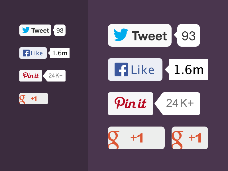 Flat Social Buttons (PSD retina) facebook twitter pinterest google @2x like button flat