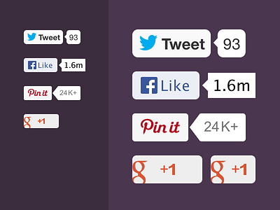 Flat Social Buttons (PSD retina) @2x button facebook flat google like pinterest twitter