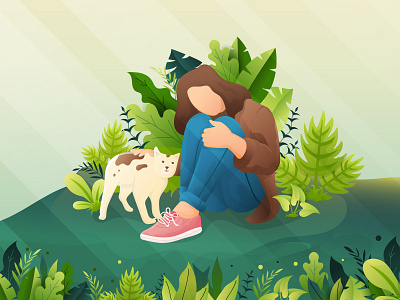 woman with her cat - Illustration