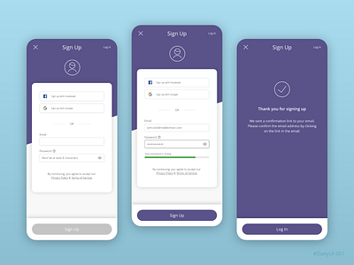 Sign Up app dailyui mobile ui sign up