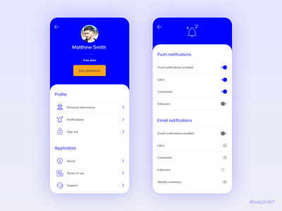 Settings page adobe xd dailyui mobile settings settings ui ui ux