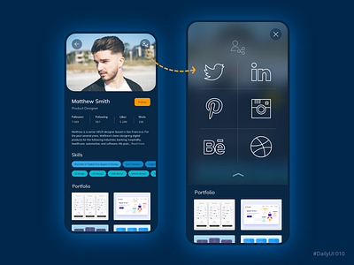 Social share adobe xd app dailui daily ui mobile night mode share social social share ui