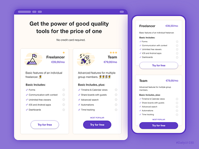 Pricing page adobe xd adobexd app daily ui dailyui mobile price pricing page pricing plan ui ui ux ux