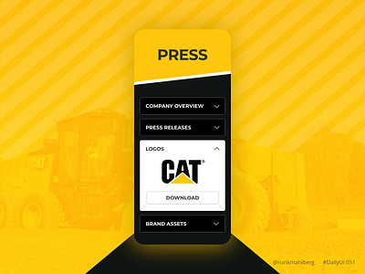 Press page adobe xd app black daily ui dailyui logo kit mobile press press page release ui ux yellow