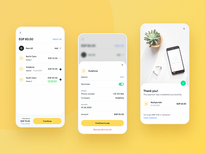 Bill payments Feature — Digital Wallet Mobile App apercu backdrop bill checkout clean digital wallet lucky minimal mobile app payment product design sleek typography ui user experience user interface utility ux white yellow