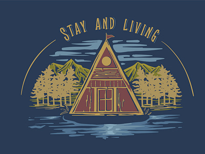 Stay and living in cottage with vintage style illustration