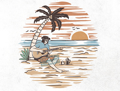 Summer Music Paradise beach party design digitalart digitalillustration handdrawn illustration illustrator nature pardise summer summertime tropical tshirt design vintage vintage design