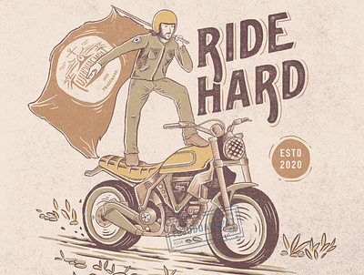 Ride Hard design digitalillustration handdrawn illustration illustrator motorbike motorcycle rider riding tshirt design typography vintage vintage design