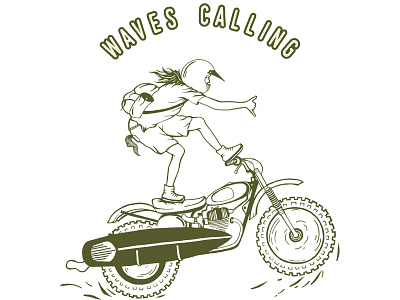 Waves Calling design illustration motorbike surf tshirt design