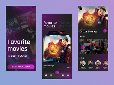 Movie mobile app adaptive android app application cinema clean daily ui design films ios layout mobile mobile application mobile design movie product responsive design service ui ux