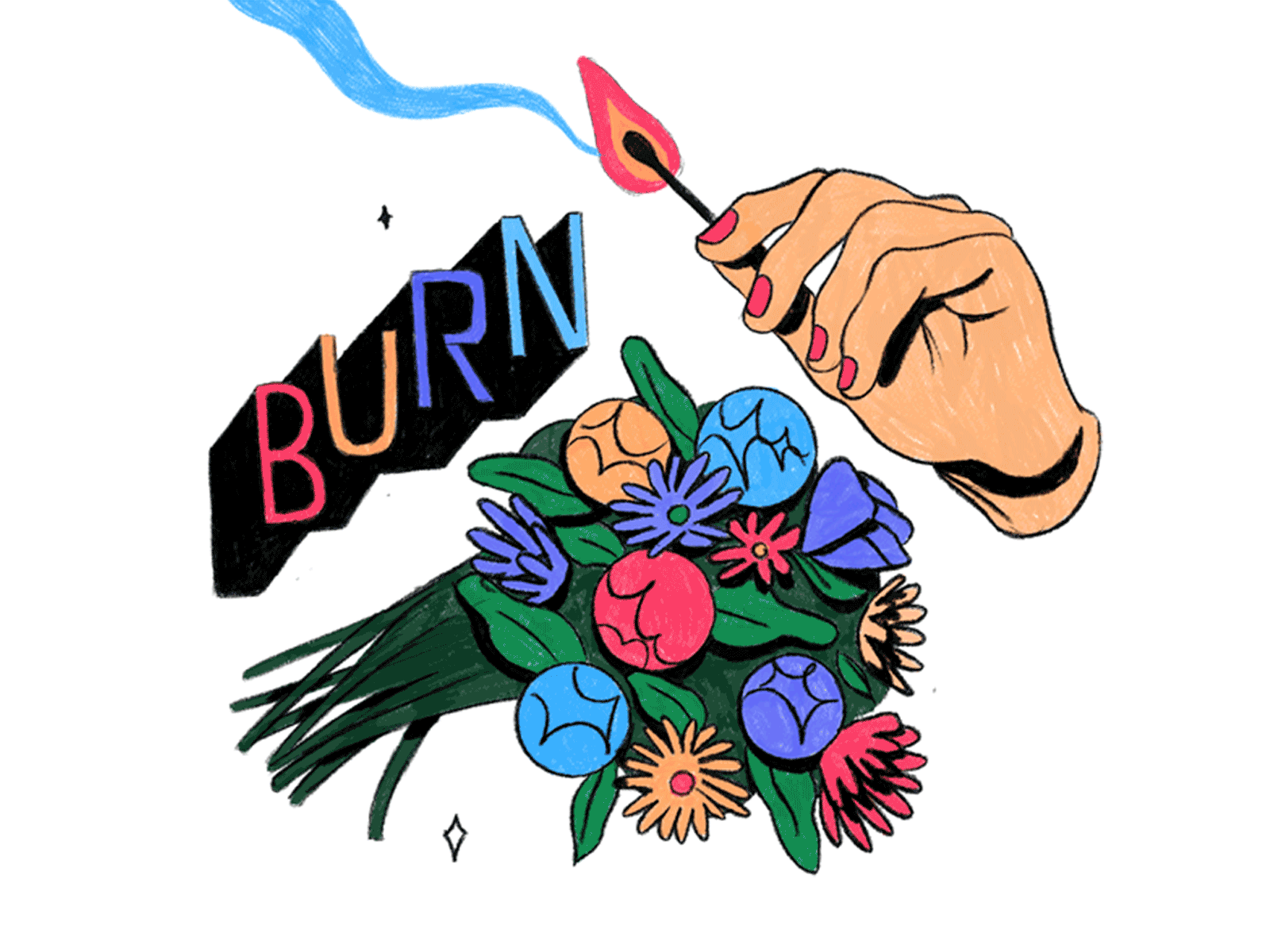 Don't Burnout! crayon fire flat flowers gif hand illustration lettering looping motion procreate smoke sparkle texture typography witchy