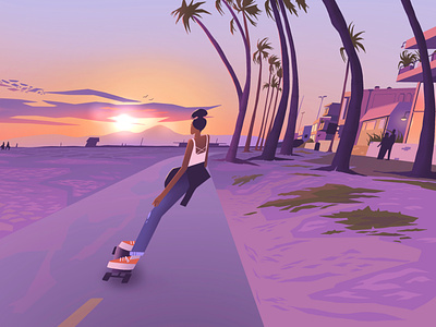 Sunday sunset skate animation background design character design environment gradients illustration la procreate skateboard texture