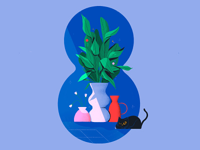Dont disturb the cat 🐱 animal cat design flat illustration lettering light plants shadows texture typography