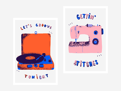 Let's groove - Self branding postcard branding digital illustration hand drawn handmade illustration pun sewing