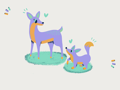the doe and the fox animal colorful cute digital illustration doe fox hand drawn illustration