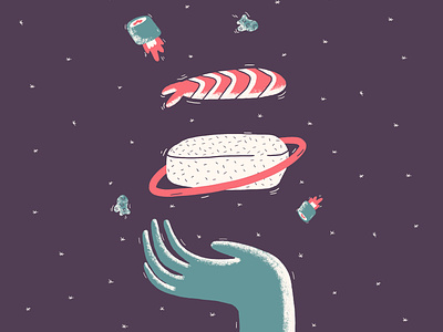 the Holy Space Sushi colorful digital illustration funny hand drawn illustration space sushi