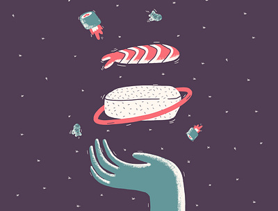 the Holy Space Sushi colorful digital illustration funny hand drawn illustration space sushi