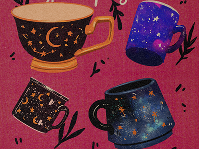 Cups art comic comicart design drawing galaxy illustration illustrationart pink procreate stars texture