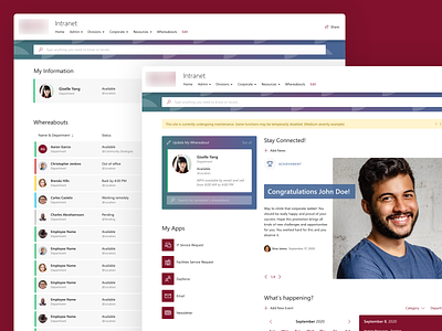 Intranet home intranet microsoft modern out of the box sharepoint ui ux web design whereabout xd