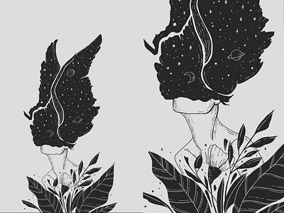 Away 2.0 art away cosmo design doodle dream fantasy galaxy illustration line plants simple tattoo wings