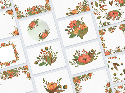 Autumn watercolor floral collection arrangement autumn bouquet branding decorate decoration design flower foliage frame greetingcard harvest illustration leaves pattern poppy postcard twig watercolor wreath