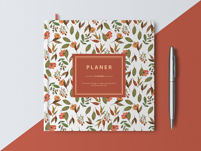 Notebook with autumn watercolor seamless pattern.