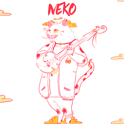 Neko cat digitaldrawing illustration japanese neko photoshop