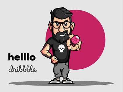 Helllo Dribbble! cartoon characer fun hello dribbble illustration self portrait vector