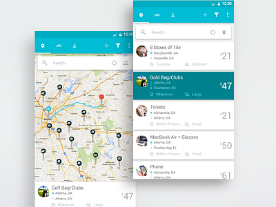 Roadie App Concept directions list map transportation uber