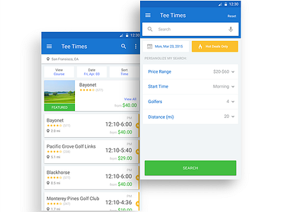 GolfNow Redesign deals golf list price redesign