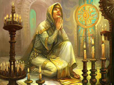 Sun priest environment fantasy card illustration