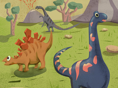 Children magazine cover cheerful children dinosaurs illustration kids simple vector